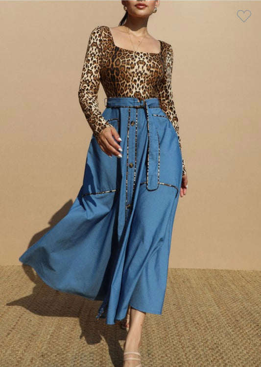 Maxi Dress Jeans Animal Print